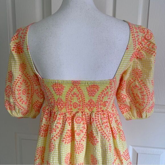 Lilly Pulitzer Sarafina Short Sleeve Eyelet Calla Yellow Gingham US 00 MSRP $258 - Picture 7 of 11